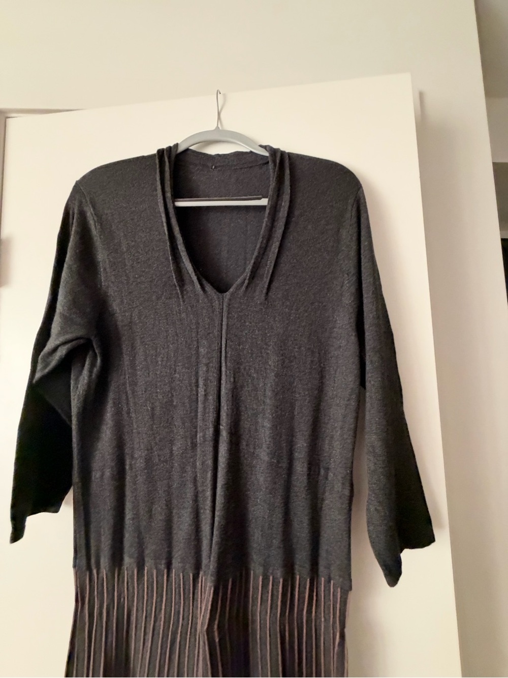 Women’s Charcoal V-Neck Knit Knit Midi Dress